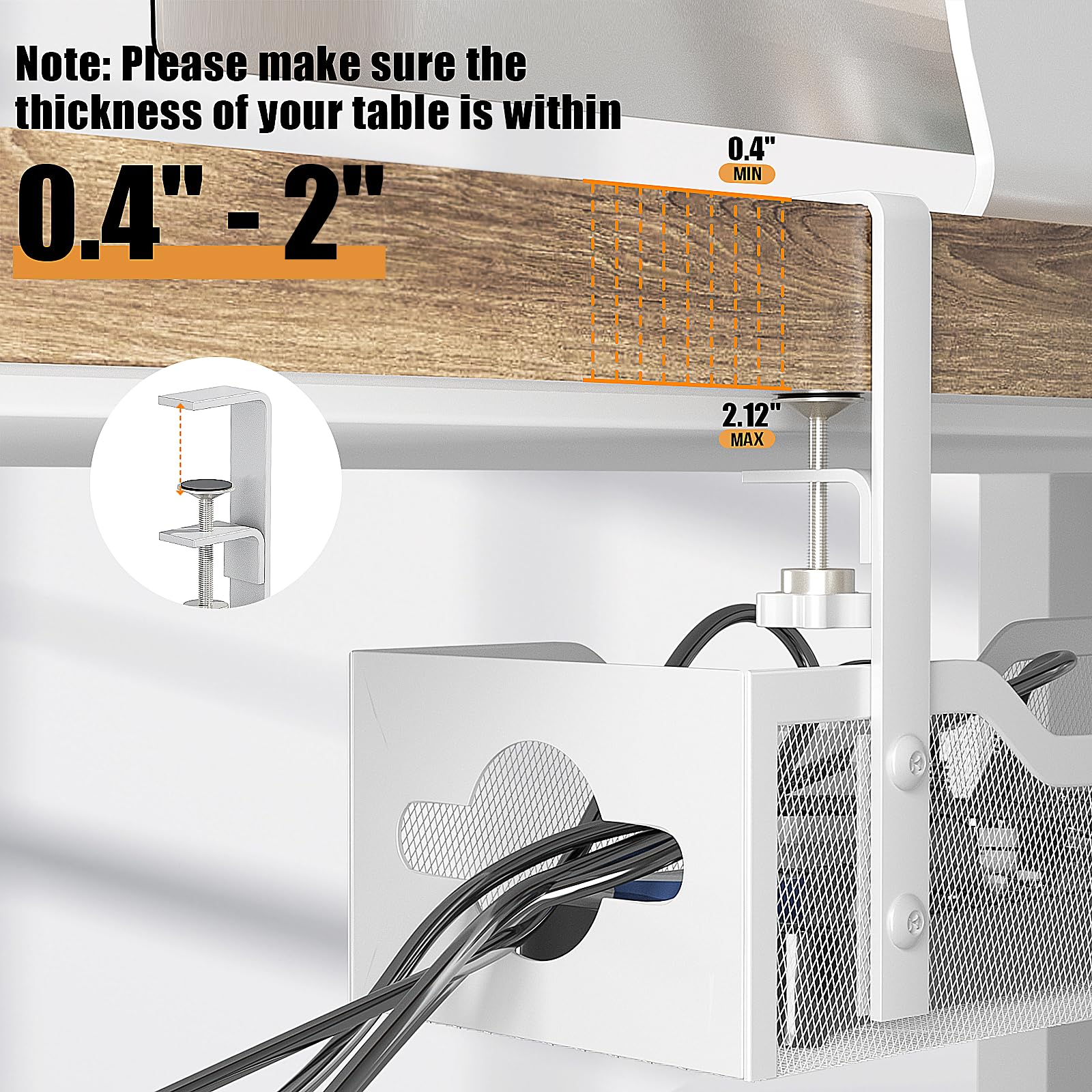 Foto 4 | Rack De Gestión De Cables Quszmd Para Debajo Del Escritorio, Instalación Sin Taladros - Venta Internacional.