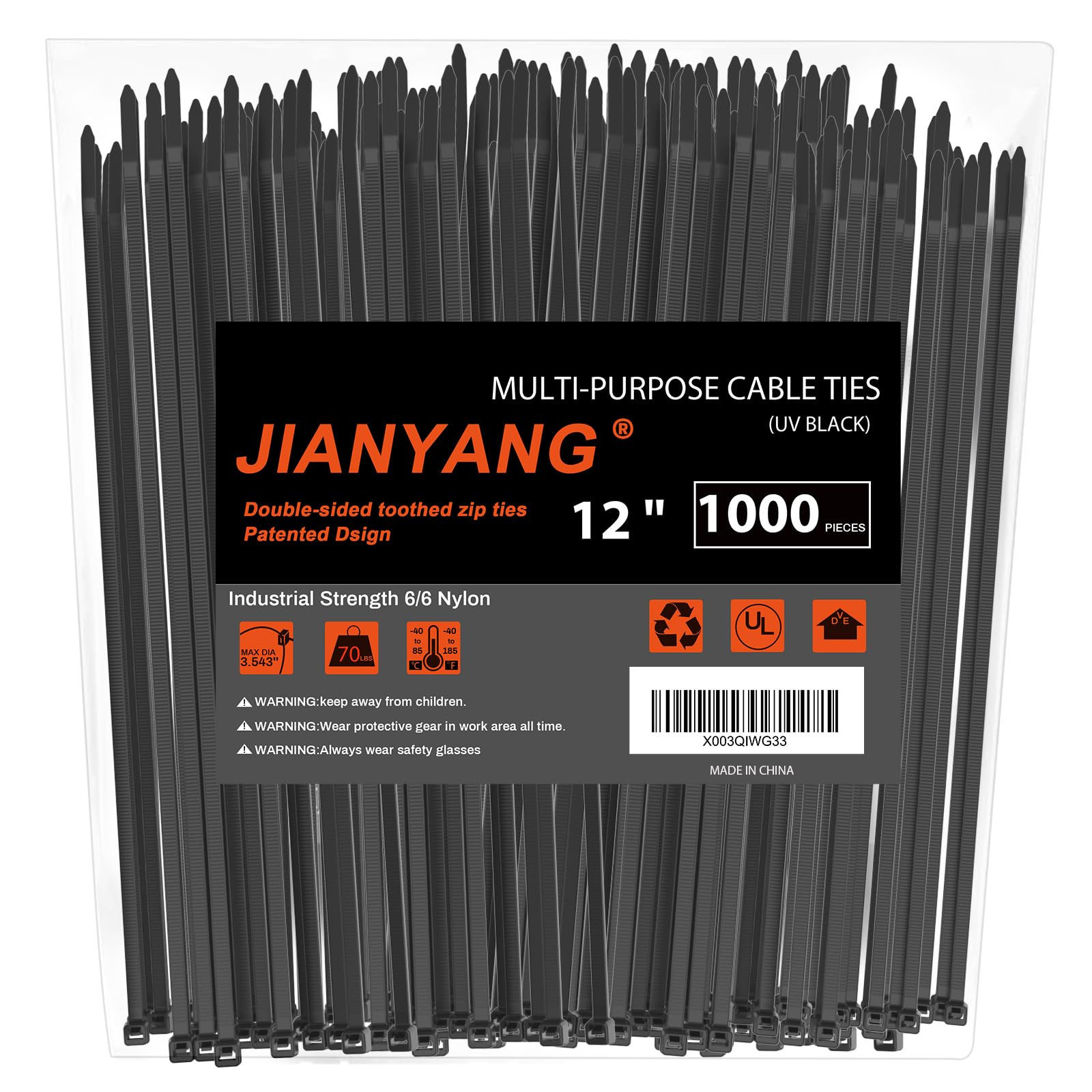 Foto 2 pulgar | Bridas Jianyang Dentadas de Doble Cara de 12 Pulgadas Paquete de 1000 Unidades - Venta Internacional