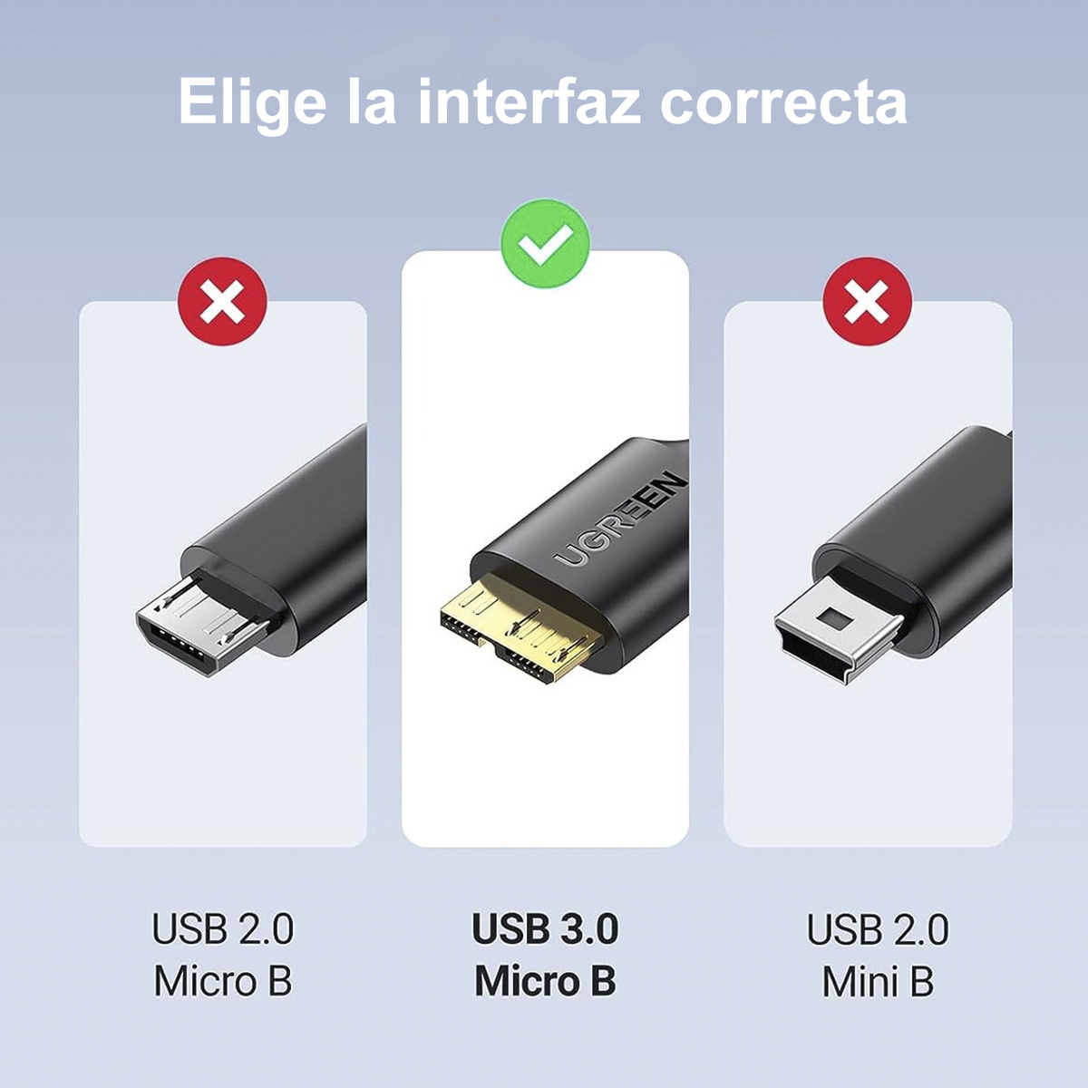 Foto 5 | Cable Usb C A Usb 3.0 Micro B Ugreen 20103 Carga Rápida De 1m