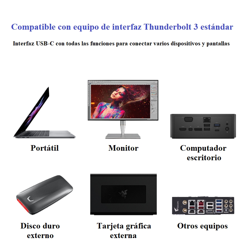 Foto 5 pulgar | Cable Thunderbolt 3 Tipo C De 100 W, 20 V-5 A, 61 Cm De Longitud - Venta Internacional.