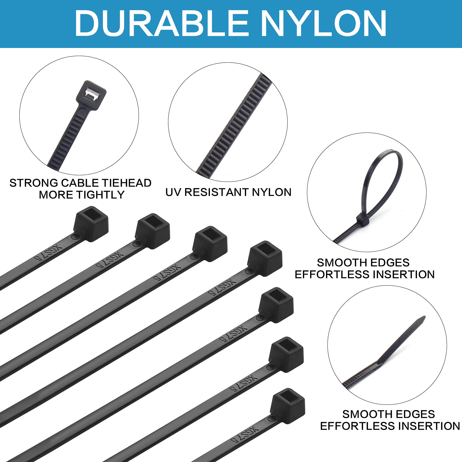 Foto 3 | Juego de 1000 bridas Negros de Nailon Autoblocantes Rienar de 15 cm con Cremallera - Venta Internacional
