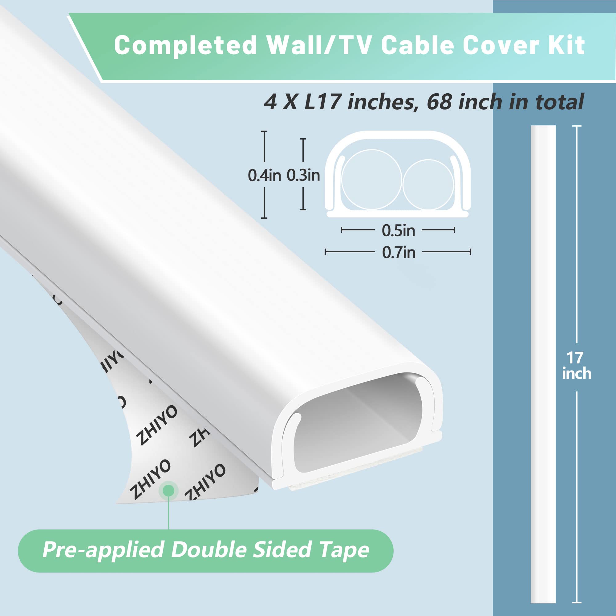 Foto 4 pulgar | Cubiertas Zhiyo para 2 Cables 173 cm Montaje en Pared - Venta Internacional