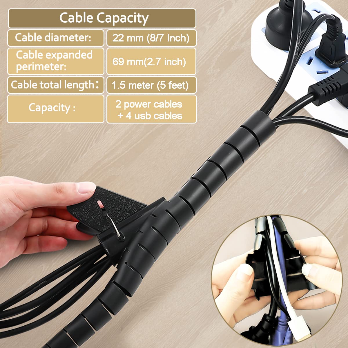 Foto 3 pulgar | Funda para Cables Fanoshon Negra 22 mm de Diámetro y 1.5 m - Venta Internacional