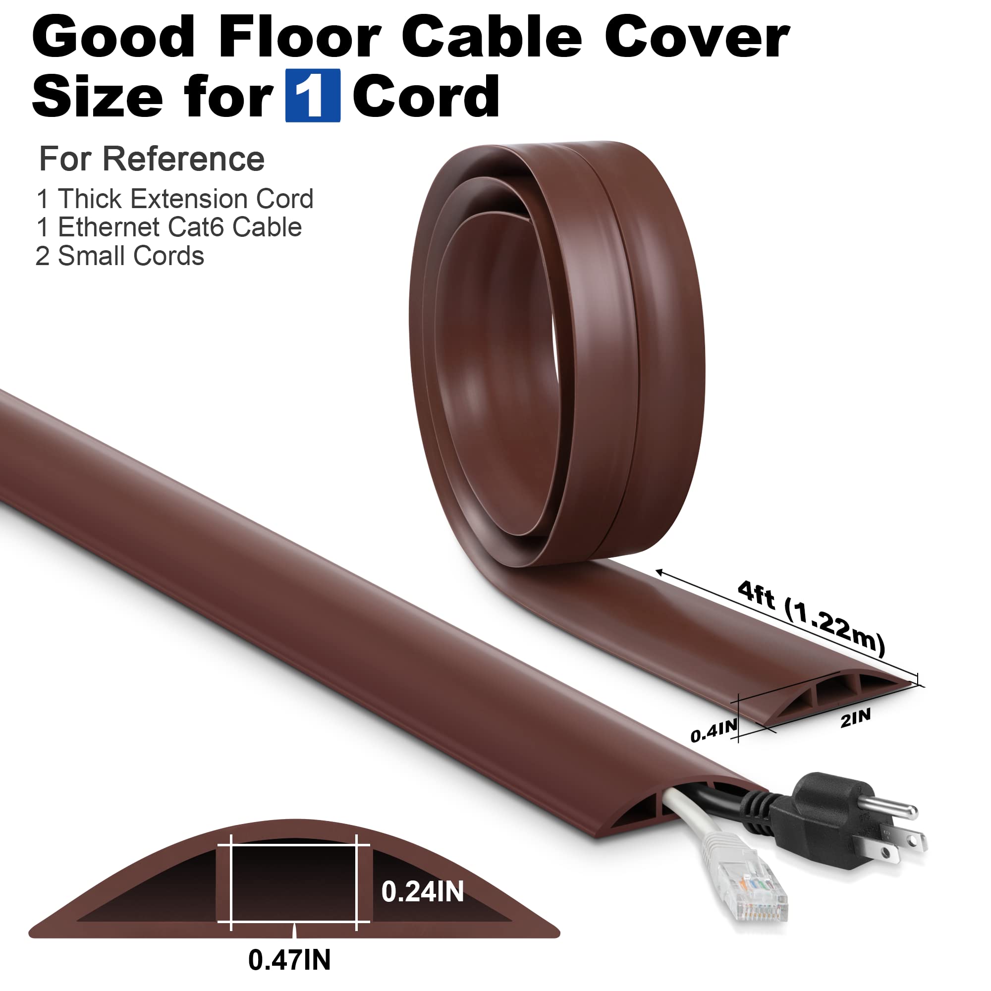 Foto 3 pulgar | Corrector De Cables Floor Cord Cover Lzeoy De Pvc Marrón De 4 Pies - Venta Internacional.