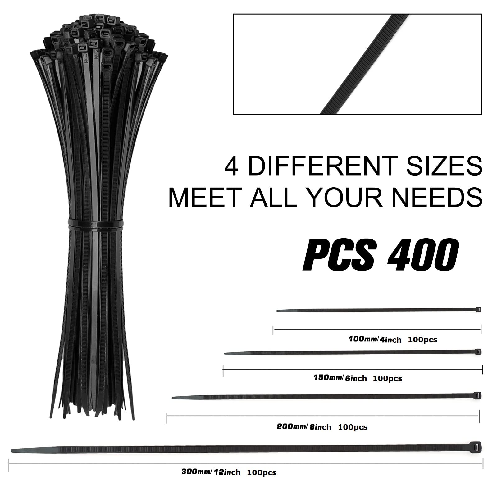 Foto 2 | Bridas con Cremallera Have Me Td Negras 400 Piezas - Venta Internacional