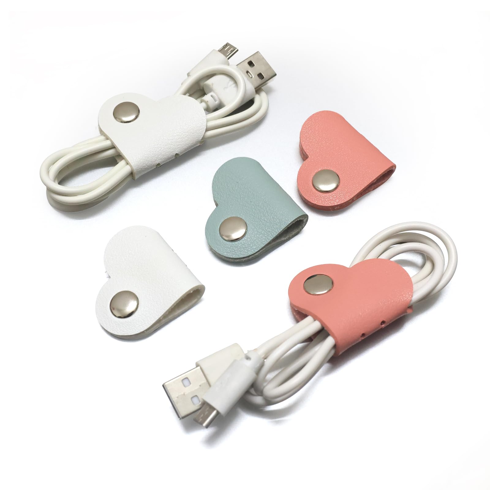 Foto 2 pulgar | Organizador De Cables Con Forma De Corazón, Piel Sintética, 3 Unidades, Color Matcha - Venta Internacional.