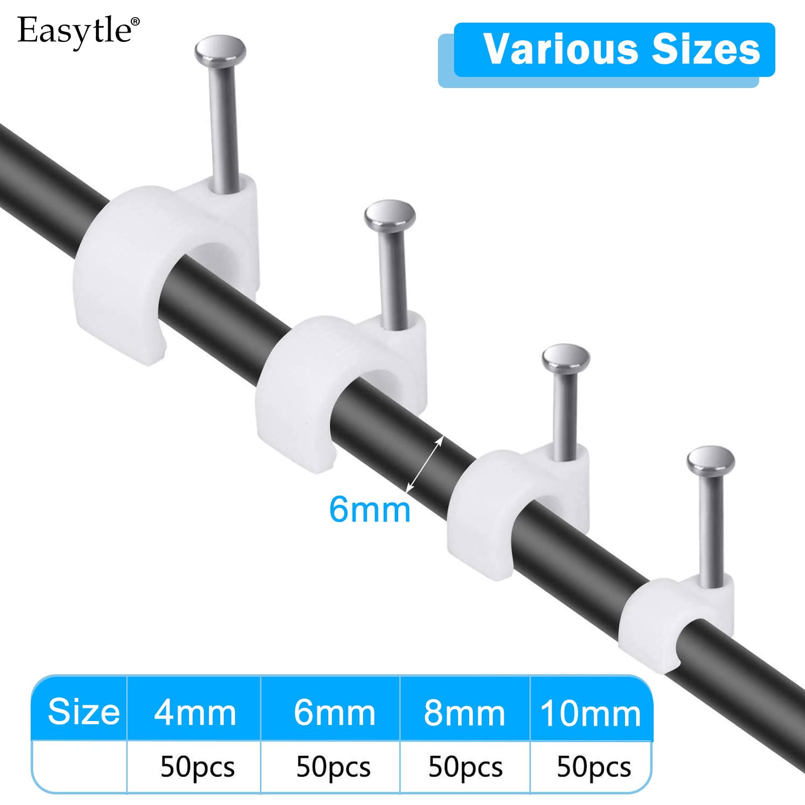 Foto 3 | Clips Para Cables Easytle, Paquete De 200 Unidades (4 Mm, 6 Mm, 8 Mm, 10 Mm) - Venta Internacional.