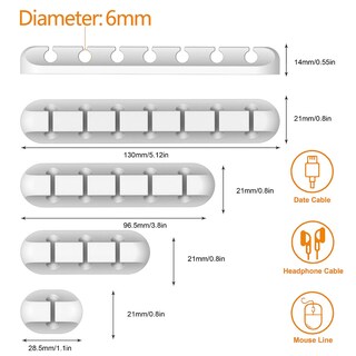 Foto 3 | Organizador de Cables Tviewsmart Blanco Paquete de 5 - Venta Internacional