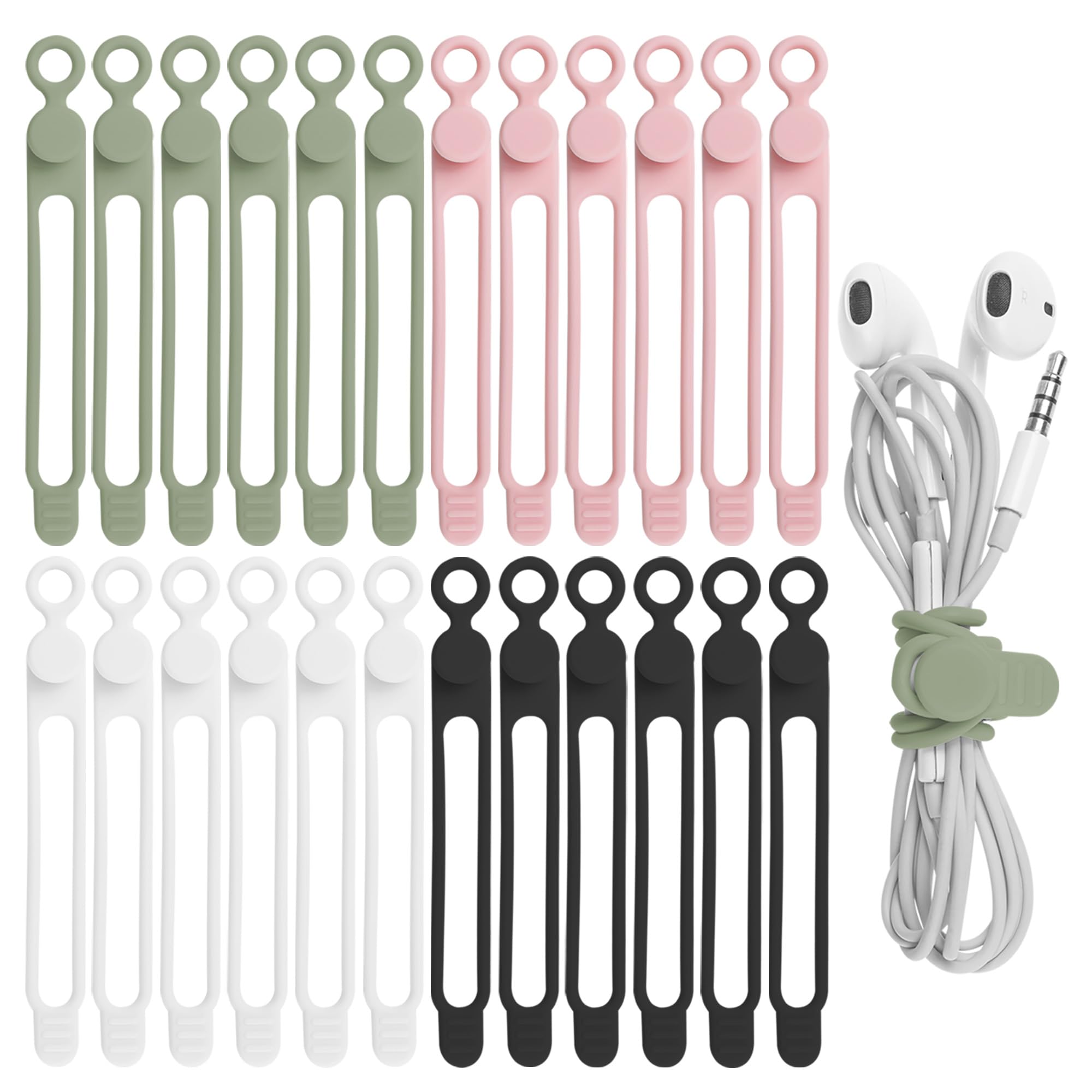 Organizador de Correas para Cables Nearockle Silicona 24 Piezas 4 Colores - Venta Internacional