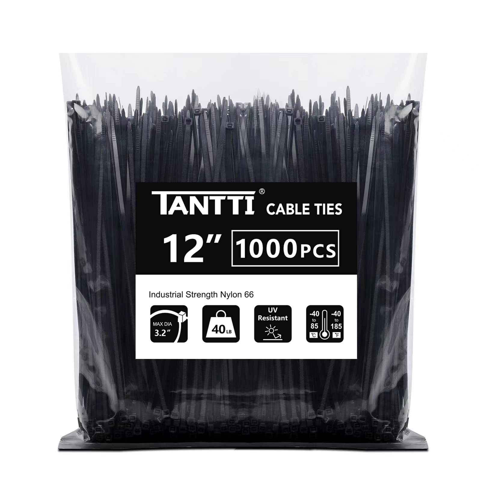 Bridas Tantti Negras de 12 Pulgadas Paquete de 1000 Unidades Resistencia a la Tracción de 18 Kg - Venta Internacional $939