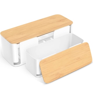 Foto 1 | Caja De Gestión De Cables Yecaye Con Tapa De Bambú, Juego De 2 Unidades, Color Blanco - Venta Internacional.