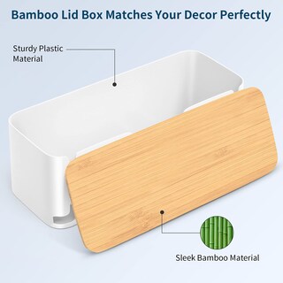 Foto 2 | Caja De Gestión De Cables Yecaye Con Tapa De Bambú, Juego De 2 Unidades, Color Blanco - Venta Internacional.