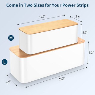 Foto 4 | Caja De Gestión De Cables Yecaye Con Tapa De Bambú, Juego De 2 Unidades, Color Blanco - Venta Internacional.