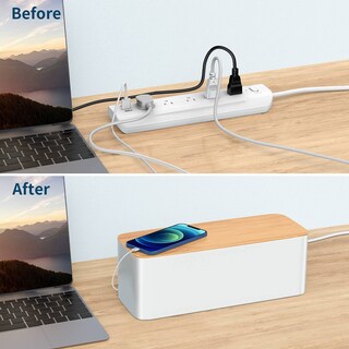 Foto 6 | Caja De Gestión De Cables Yecaye Con Tapa De Bambú, Juego De 2 Unidades, Color Blanco - Venta Internacional.