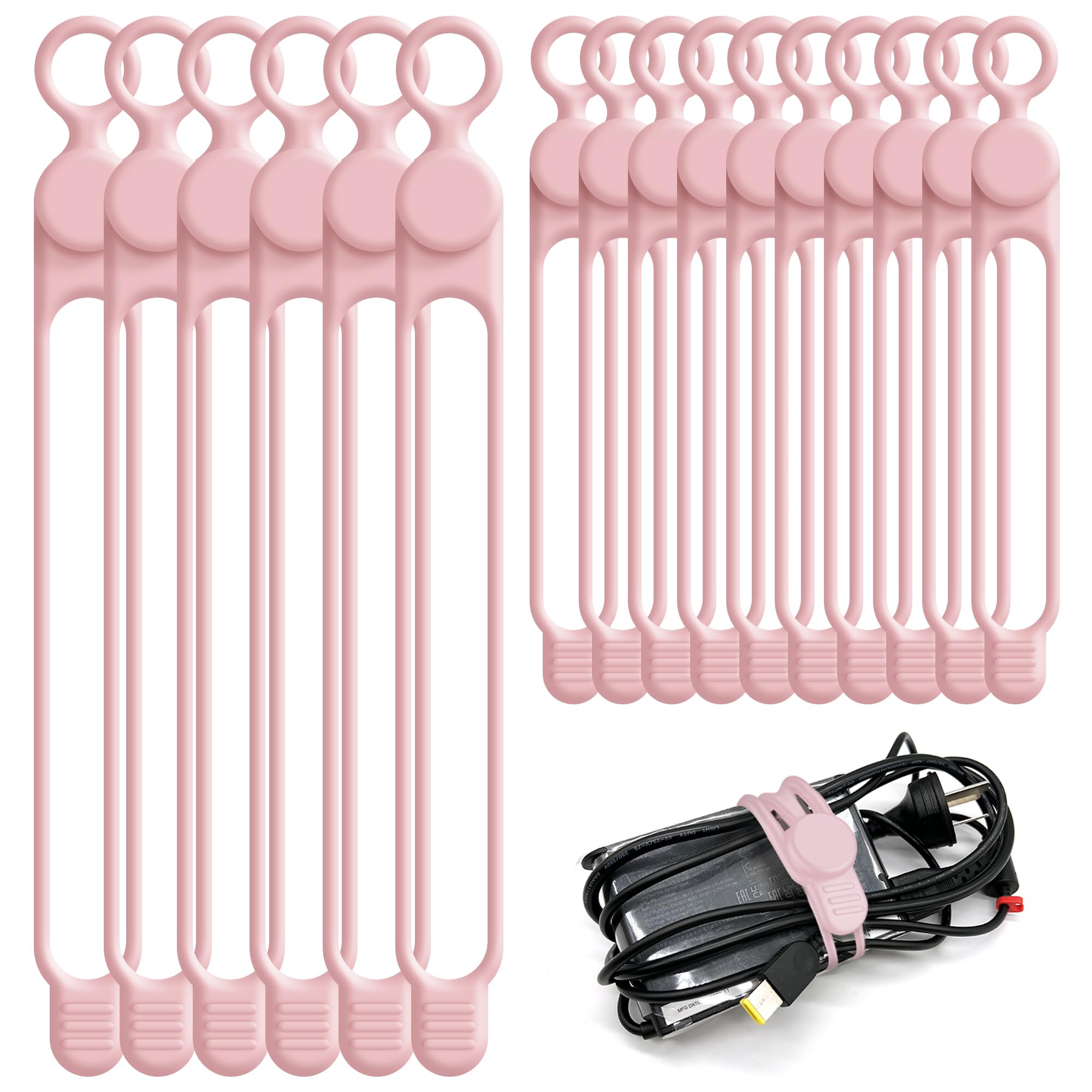 Foto 2 pulgar | Organizador De Bridas Para Cables Nearockle Silicone, 16 Unidades (rosa) - Venta Internacional.