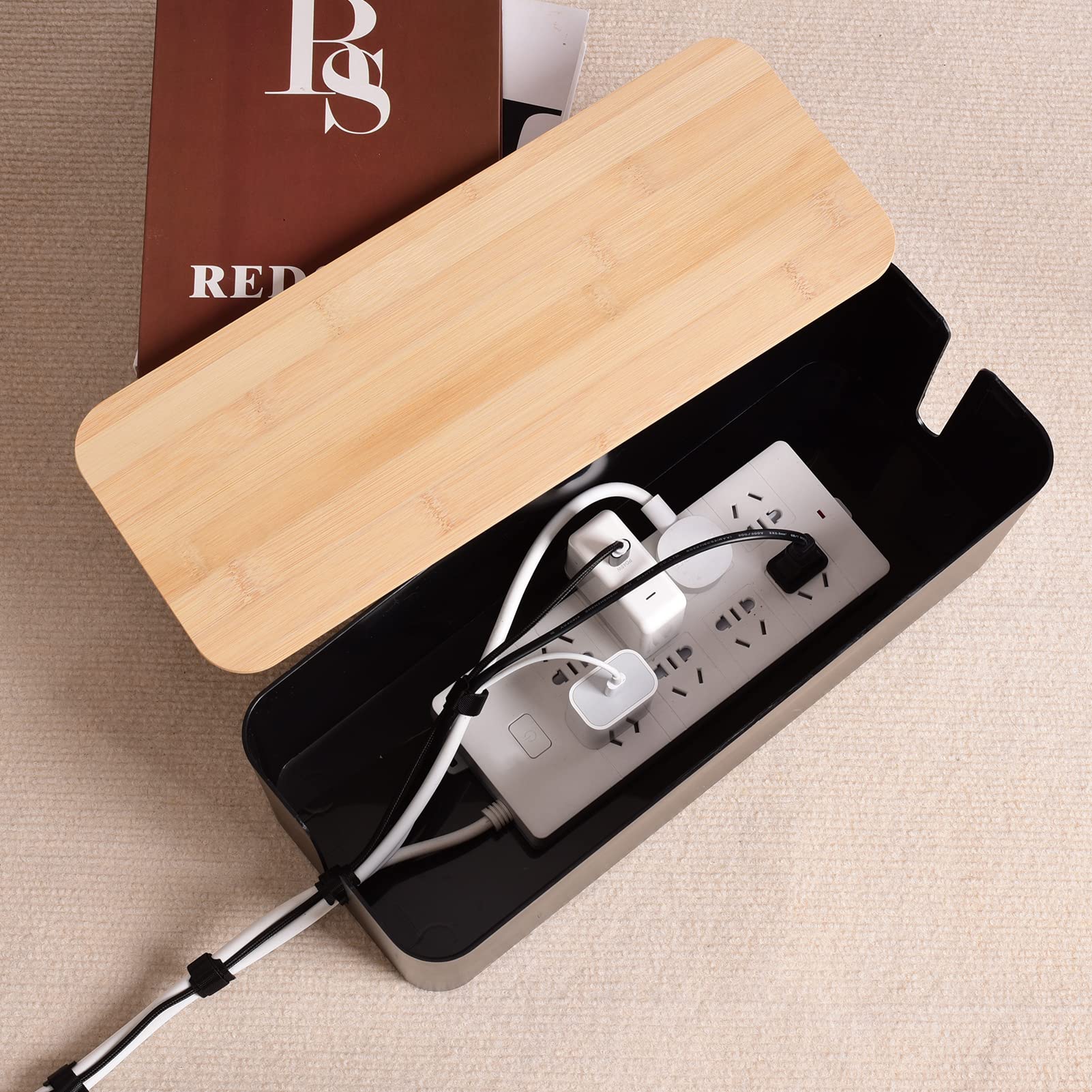 Foto 4 pulgar | Caja De Gestión De Cables Tuwechen, Estilo Madera, Tamaño Grande, Color Negro - Venta Internacional.