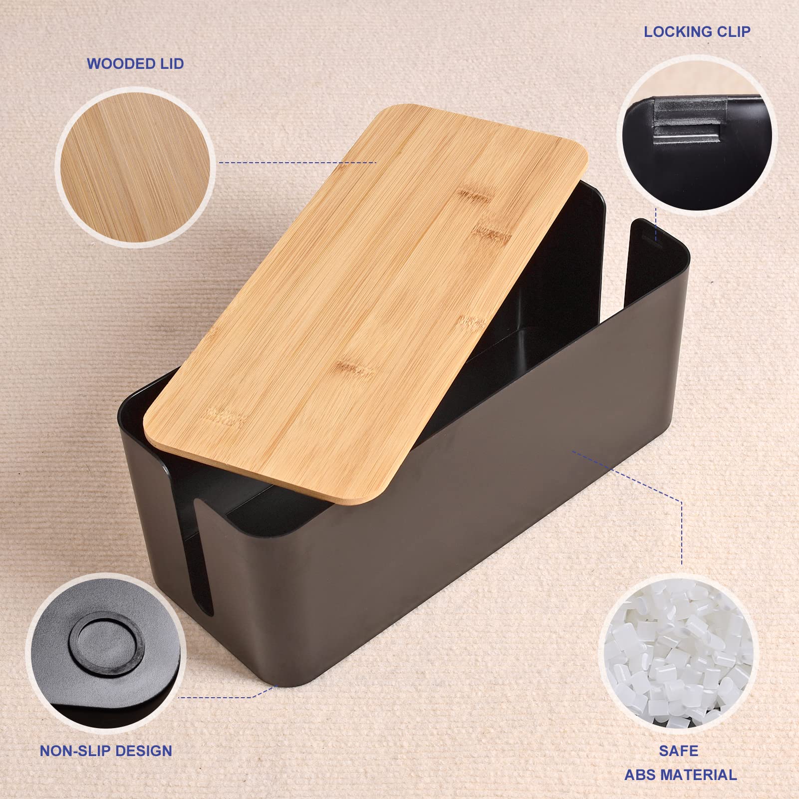 Foto 5 pulgar | Caja De Gestión De Cables Tuwechen, Estilo Madera, Tamaño Grande, Color Negro - Venta Internacional.