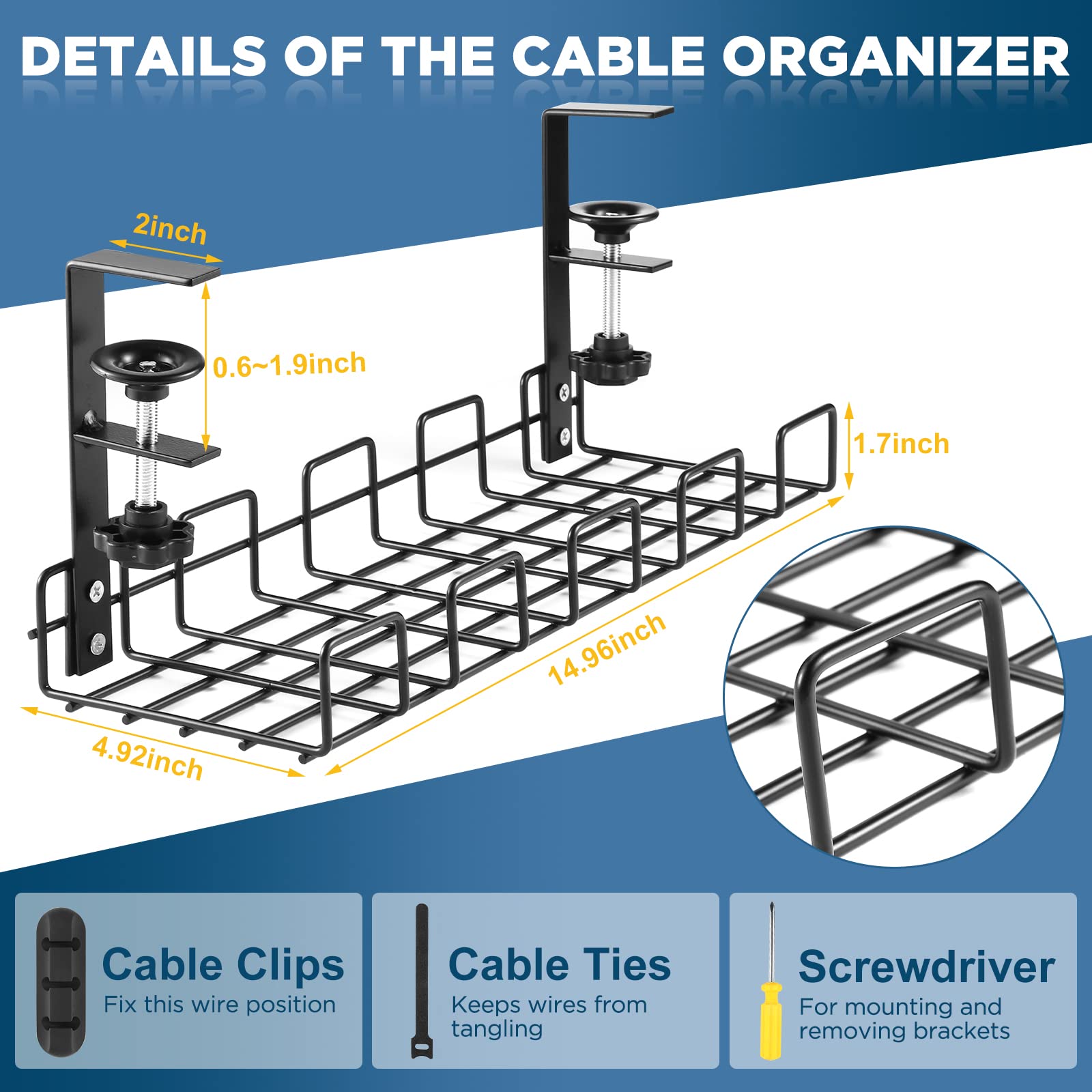 Foto 5 | Bandeja de Gestión de Cables para Debajo del Escritorio Heatcheer - Venta Internacional