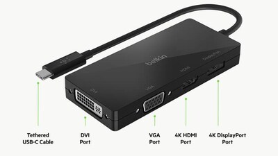 Foto 3 | Adaptador De Vídeo Usb C Belkin 4 En 1 Multipuerto Para Macbook Hdmi Vga - Venta Internacional.
