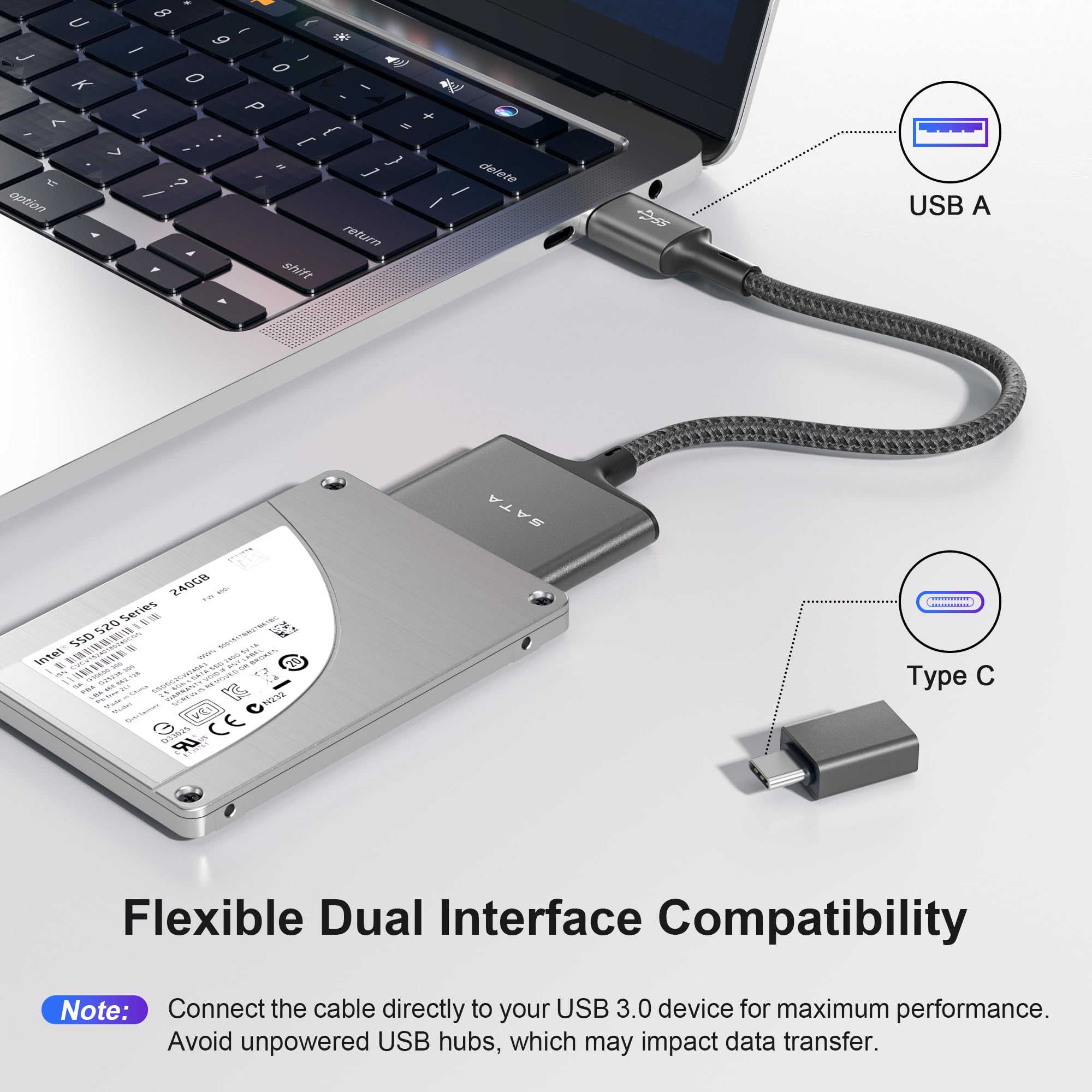 Foto 4 pulgar | Cable Adaptador Sata A Usb Y Adaptador Usb C Para Hdd/ssd - Venta Internacional.