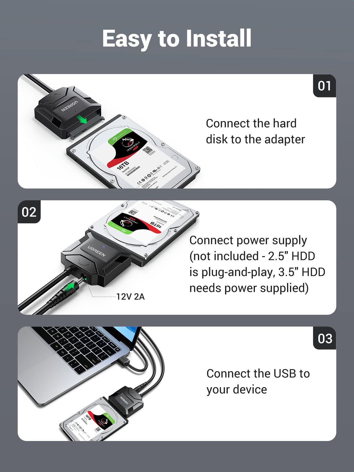 Foto 8 pulgar | Cable Adaptador Sata A Usb 3.0 Ugreen Para Ssd/hdd De 3,5 Y 2,5 Pulgadas - Venta Internacional.