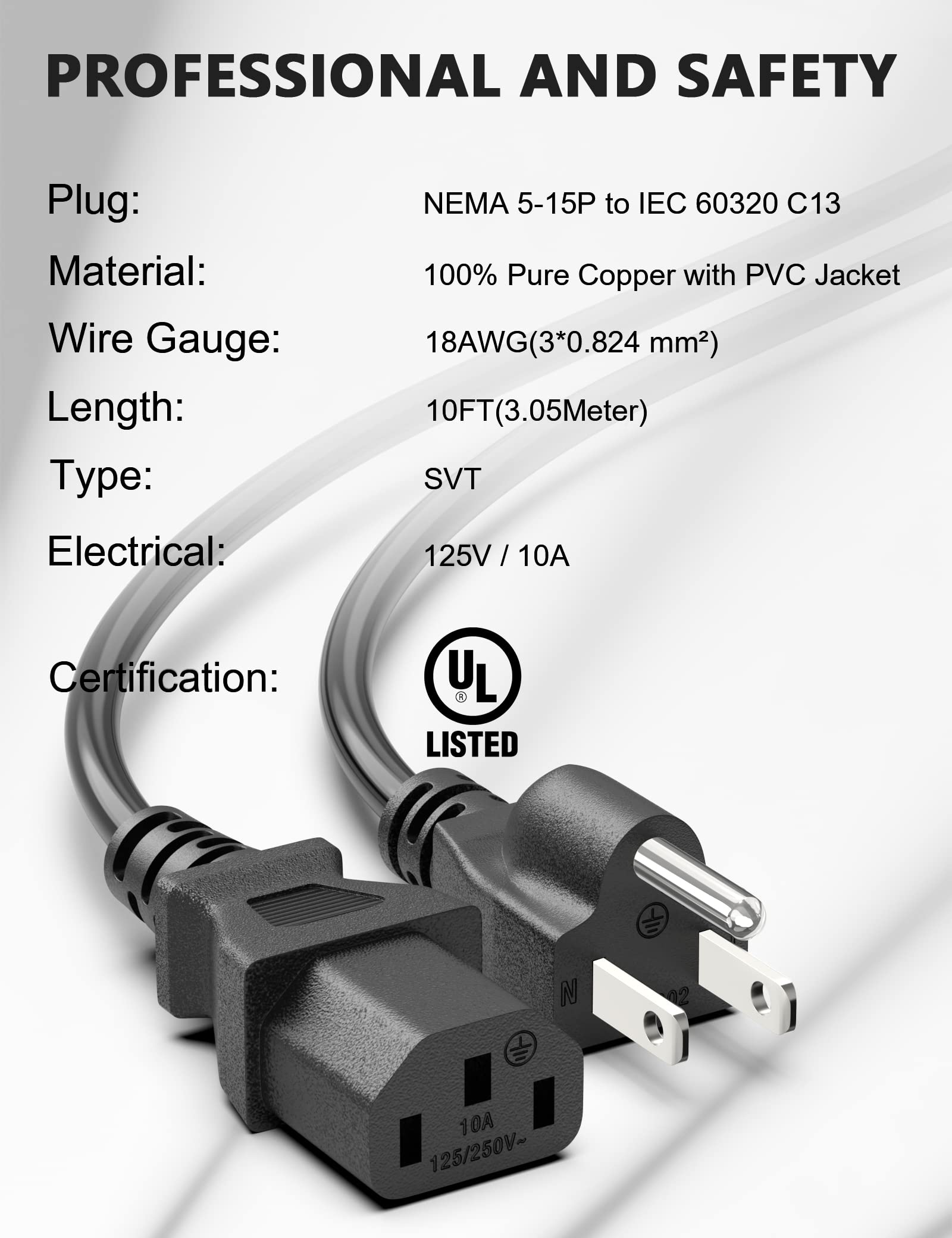 Foto 4 pulgar | Cable de Alimentación Bicmice de 10 Pies 18 AWG Nema 5-15P a C13/ 10 A/ 125 V - Venta Internacional