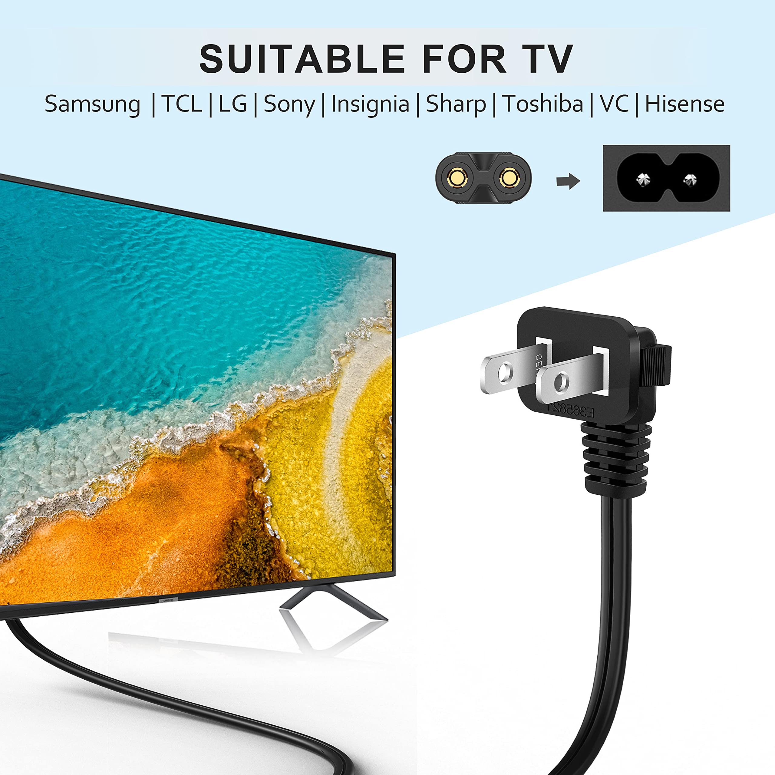 Foto 3 pulgar | Cable de Alimentación de TV 6 Pies para Samsung LG Sony Insignia TCL Roku Sharp - Venta Internacional