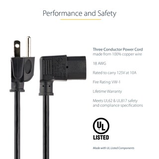 Foto 3 | Cable De Alimentación Para Ordenador Startech.com Pxt101l 1,8 M 10 A 125 V - Venta Internacional.