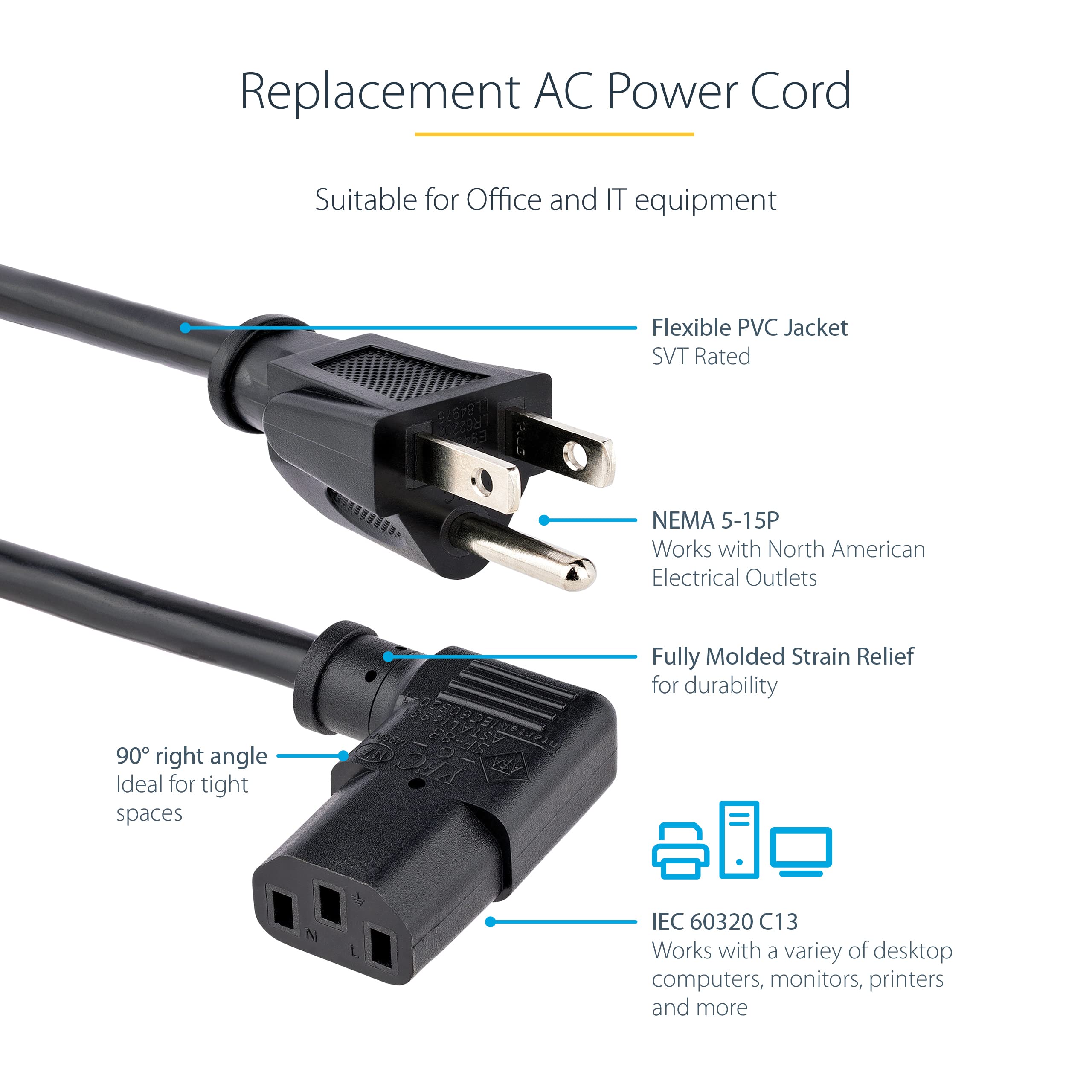 Foto 5 pulgar | Cable De Alimentación Para Ordenador Startech.com Pxt101l 1,8 M 10 A 125 V - Venta Internacional.