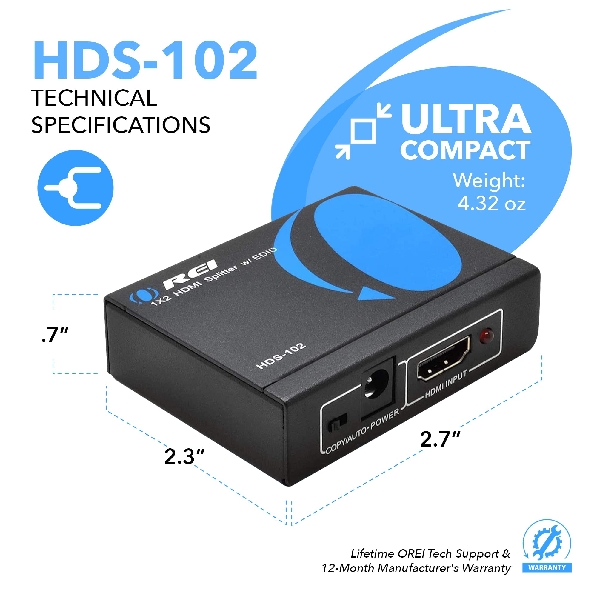 Foto 7 | Divisor HDMI Orei 4K 1x2 Duplicado/Espejo UltraHD 4K @30hz - Venta Internacional