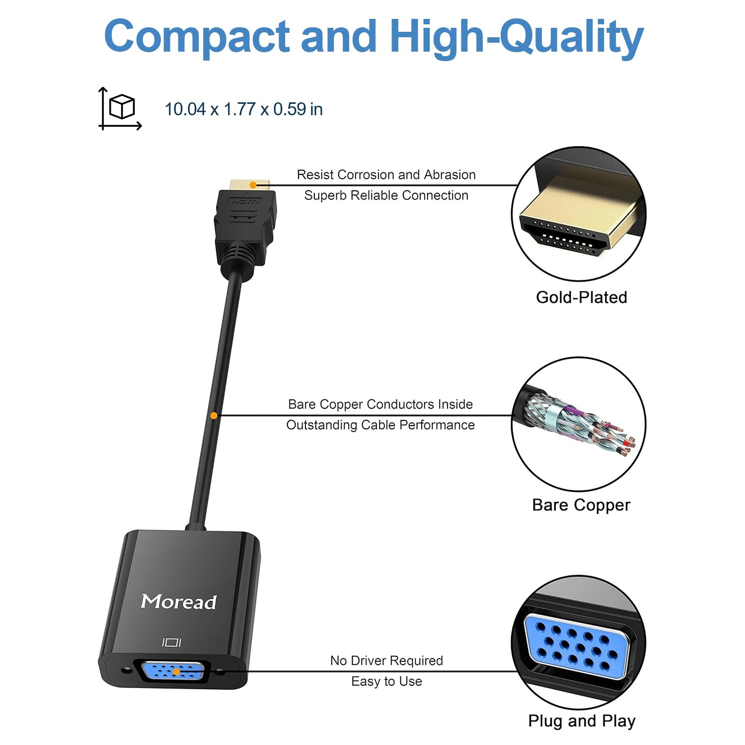 Foto 6 pulgar | Adaptador Hdmi A Vga Moread Chapado En Oro (macho A Hembra) - Venta Internacional.