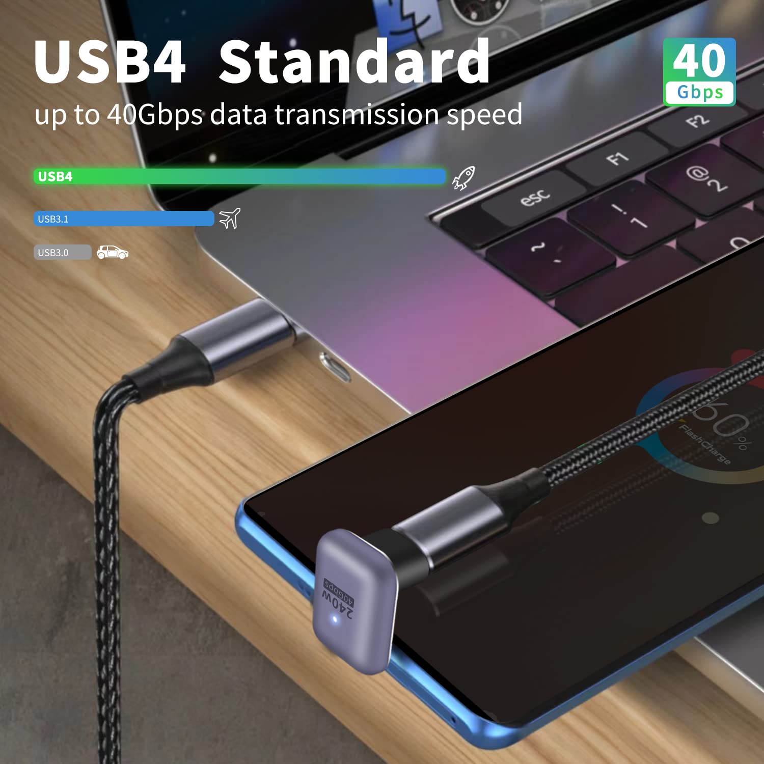 Foto 3 pulgar | Adaptador Usb C Polyiccot 180 Grados 240 W 8k Video Thunderbolt - Venta Internacional.