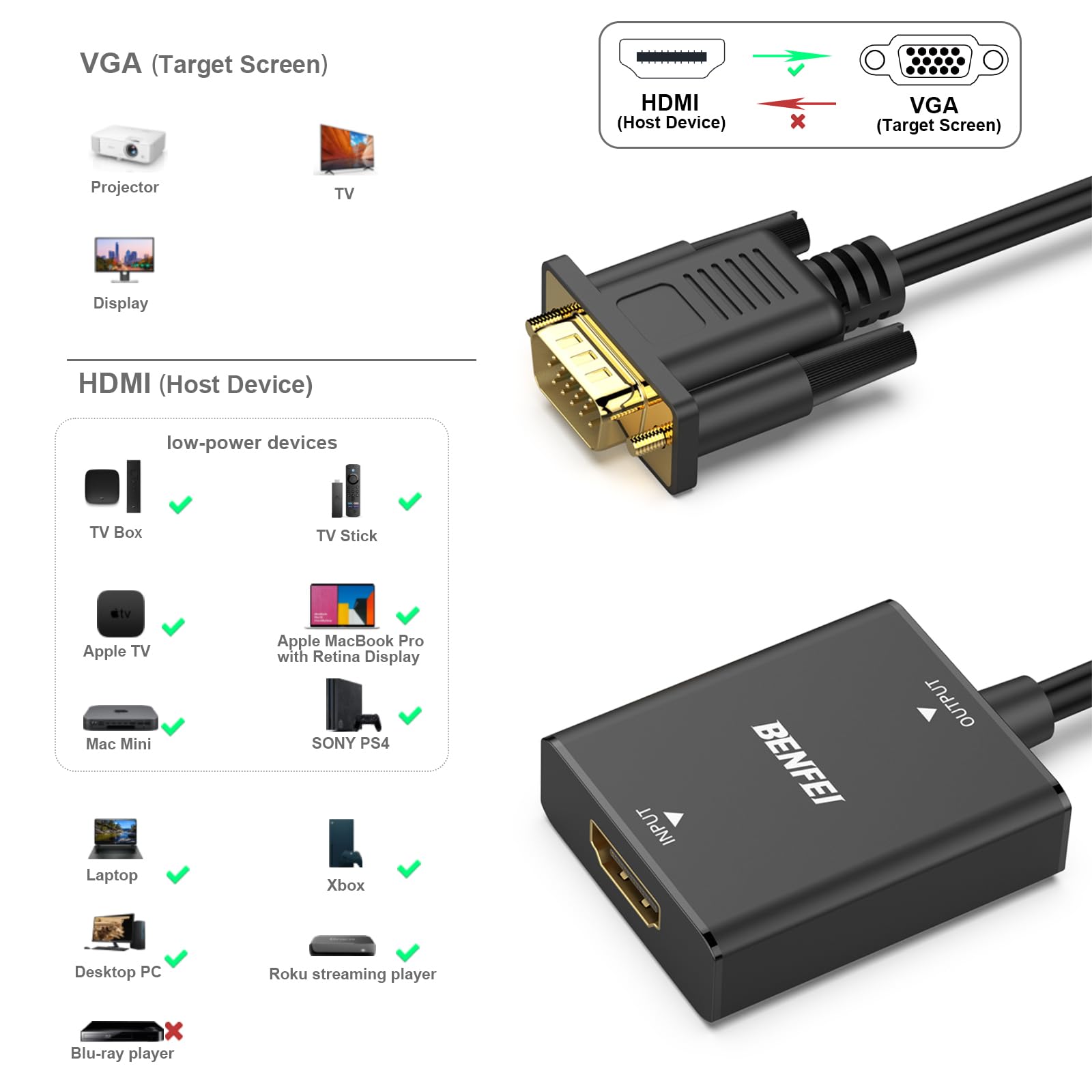 Foto 5 | Adaptador Hdmi A Vga Benfei Hdmi De Ordenador A Monitor Vga - Venta Internacional.