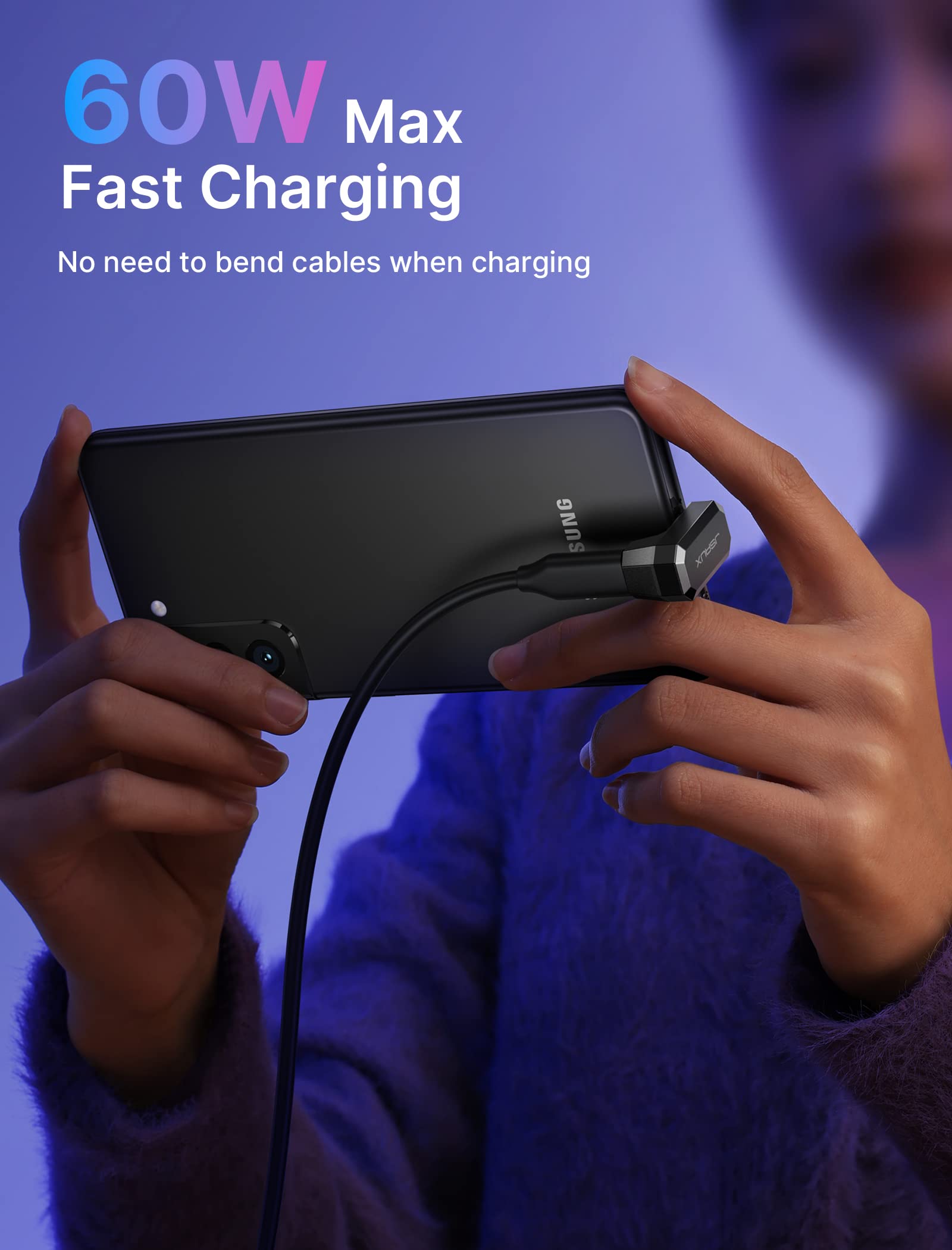 Foto 4 | Adaptador Usb-c A Usb-c Jsaux 180° 100w Pd, Paquete De 2 Unidades, Gris - Venta Internacional.