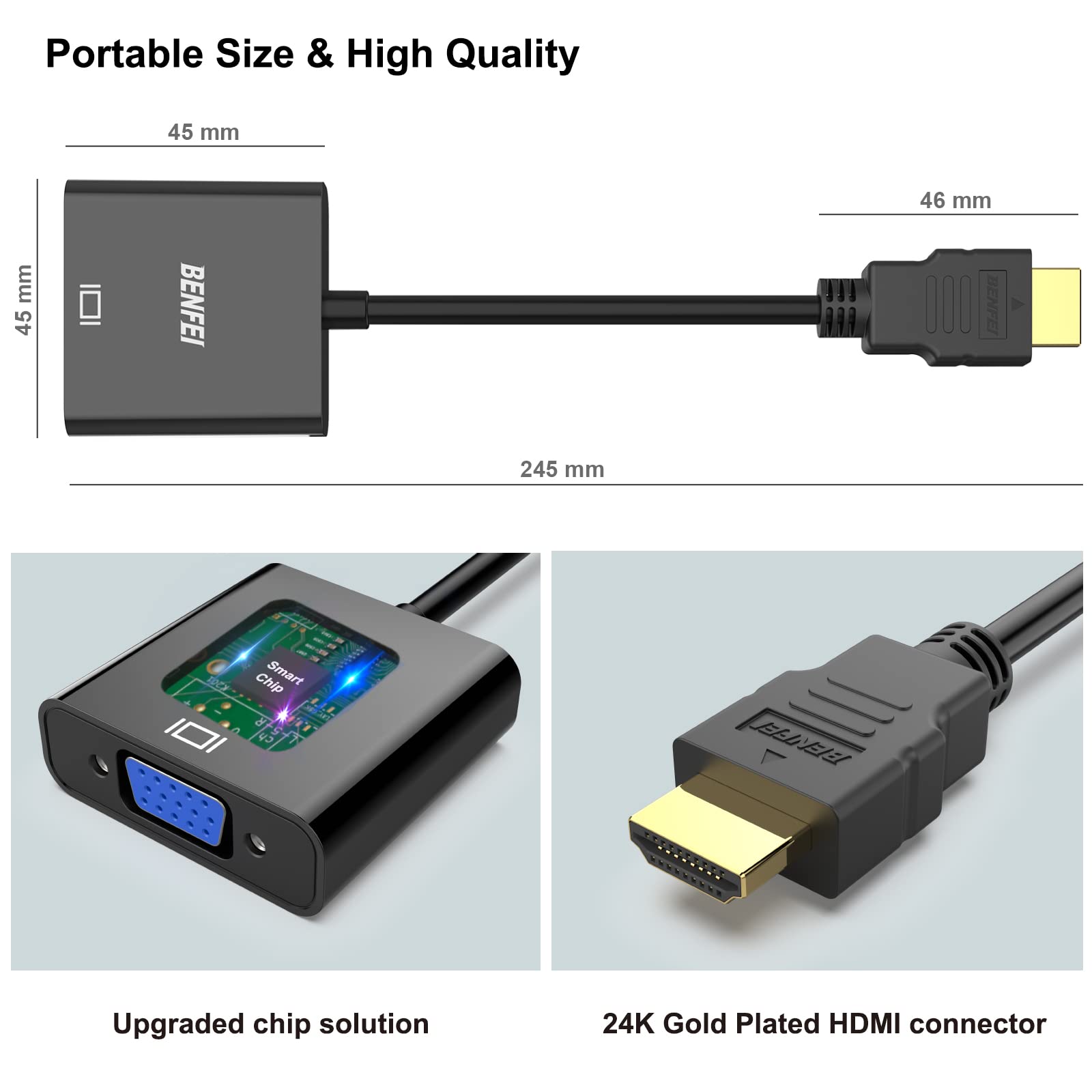 Foto 6 | Adaptador Hdmi A Vga Benfei Chapado En Oro (macho A Hembra) - Venta Internacional.