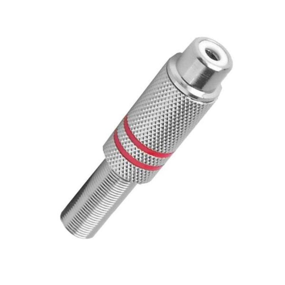 Conector Jack Metálico RCA Rojo con Resorte y Banda de Color Roja