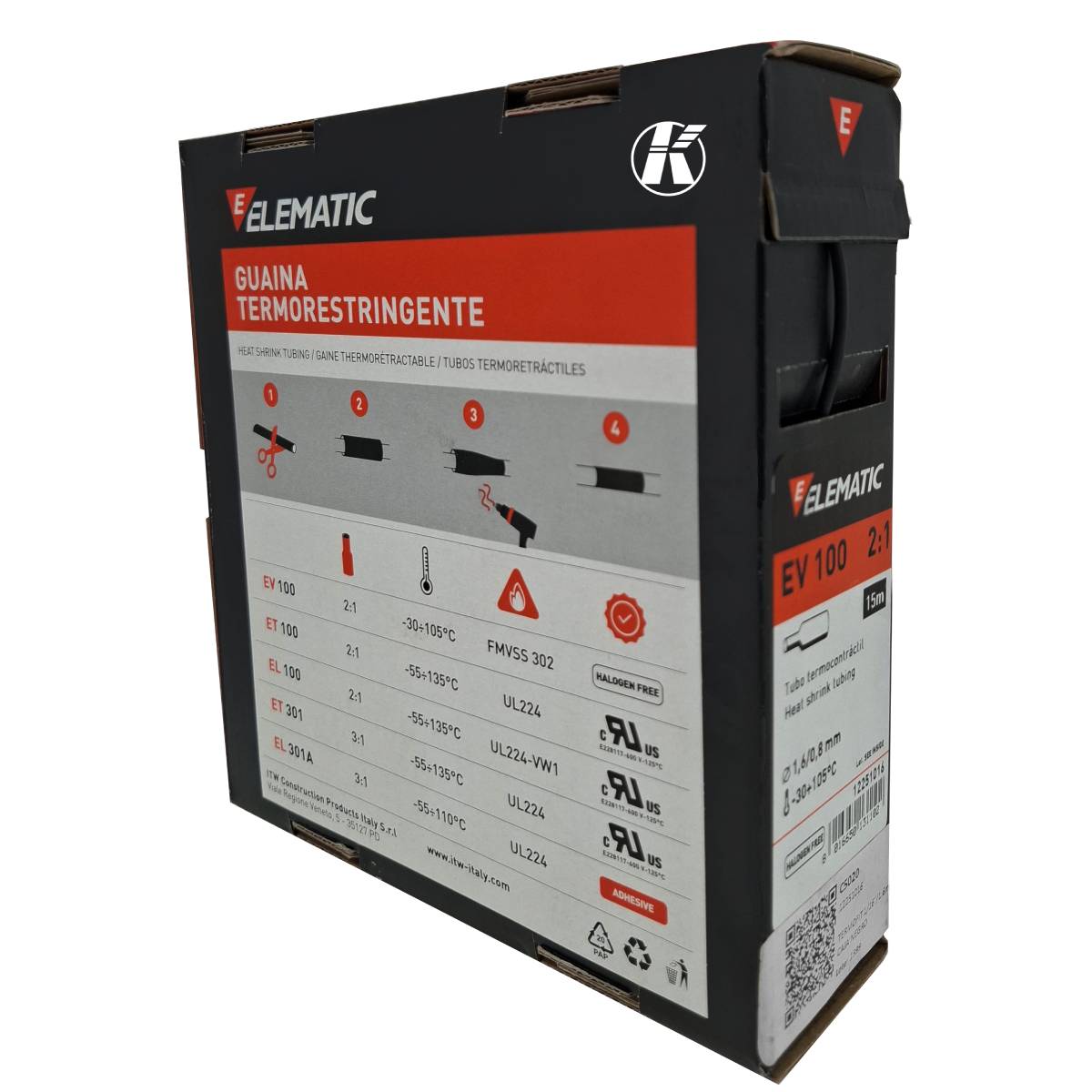 Foto 4 pulgar | Termofit Italiano Elematic 1/16 Pulgadas /1.6 mm Caja Negro