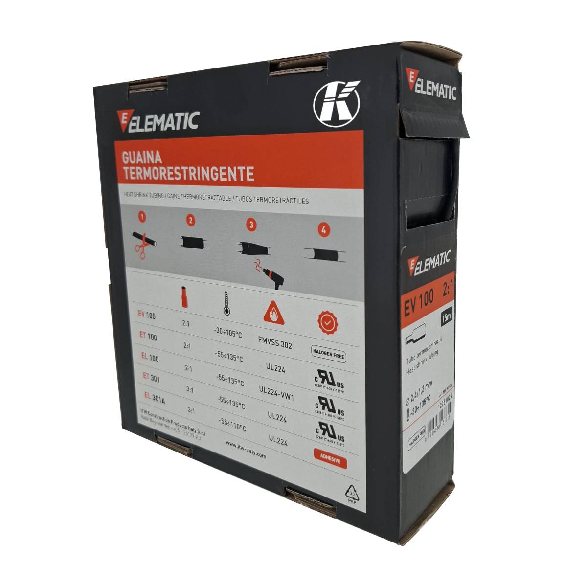 Foto 2 | Termofit Italiano Elematic 3/32 Pulgadas /2.4 mm Caja Negro