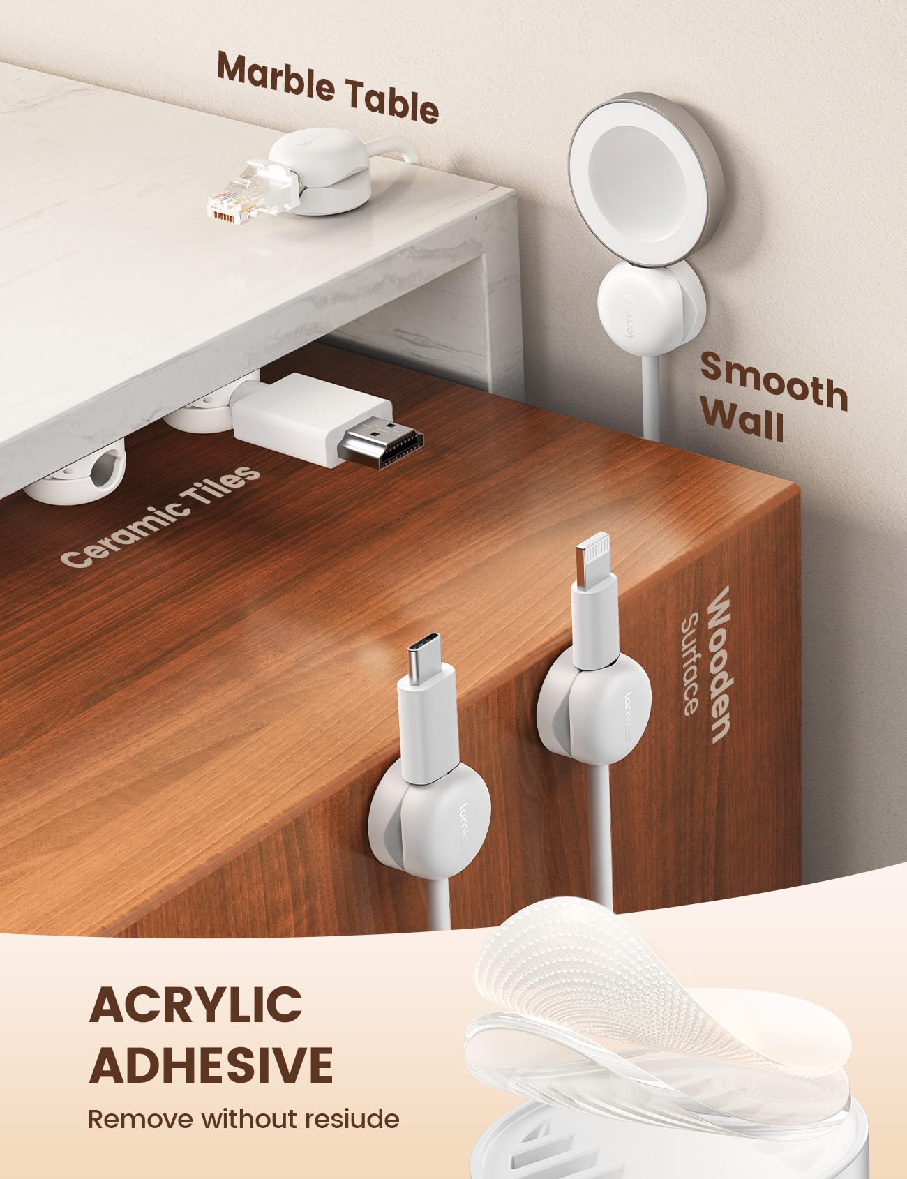 Foto 5 | Organizador De Cables Lamicall Spring, Clips De Gestión De Cables, Paquete De 6 - Venta Internacional.