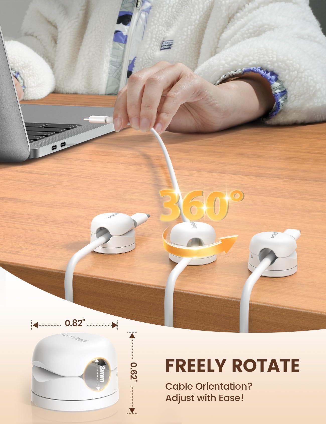 Foto 3 pulgar | Organizador De Cables Lamicall, Paquete De 6 Soportes Para Cables, Blanco - Venta Internacional.