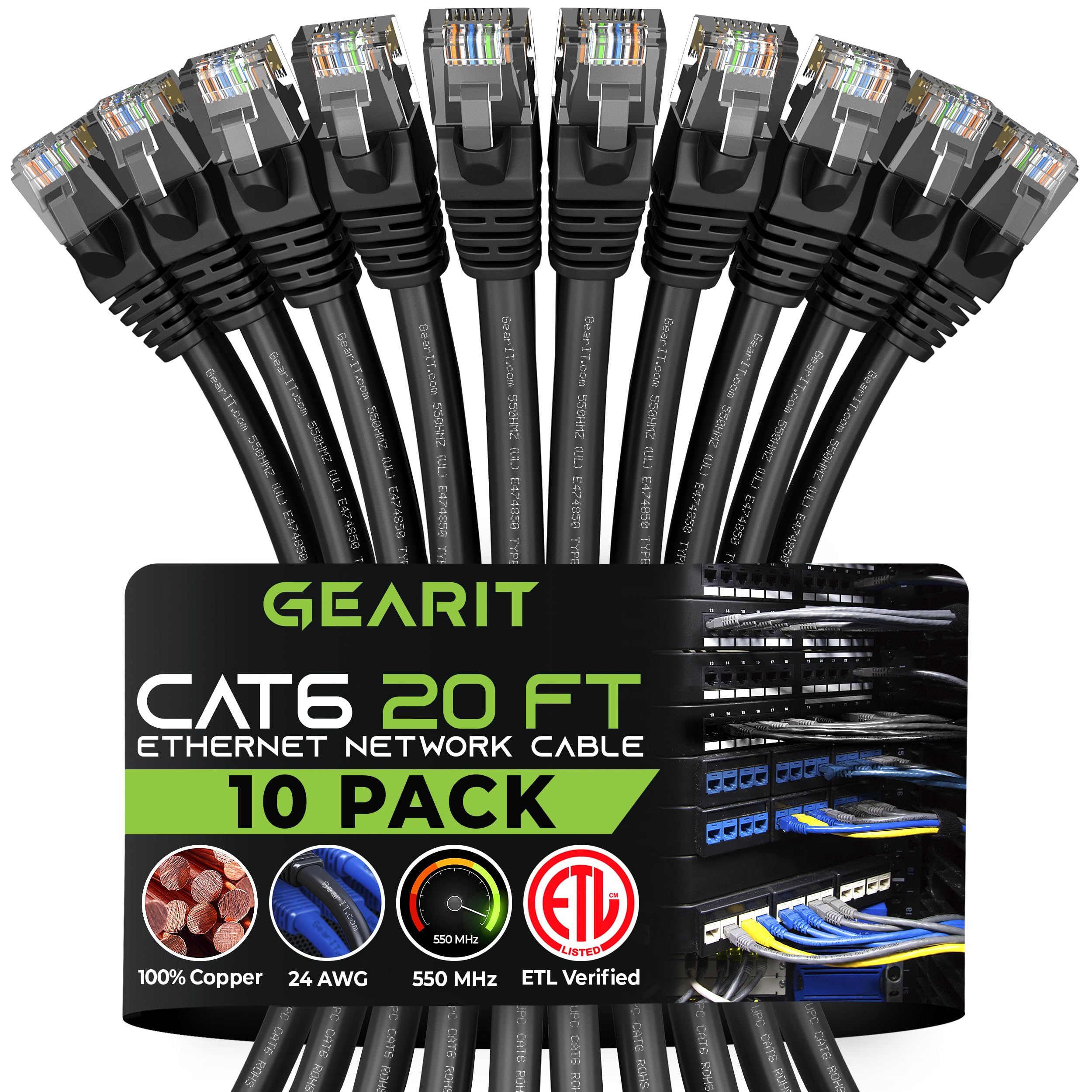 Foto 2 pulgar | Cable Ethernet Gearit Cat 6, 20 Pies (6 M), Negro, Paquete De 10 - Venta Internacional.