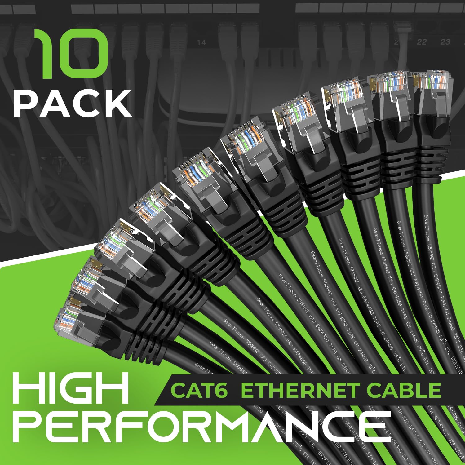 Foto 3 pulgar | Cable Ethernet Gearit Cat 6, 20 Pies (6 M), Negro, Paquete De 10 - Venta Internacional.