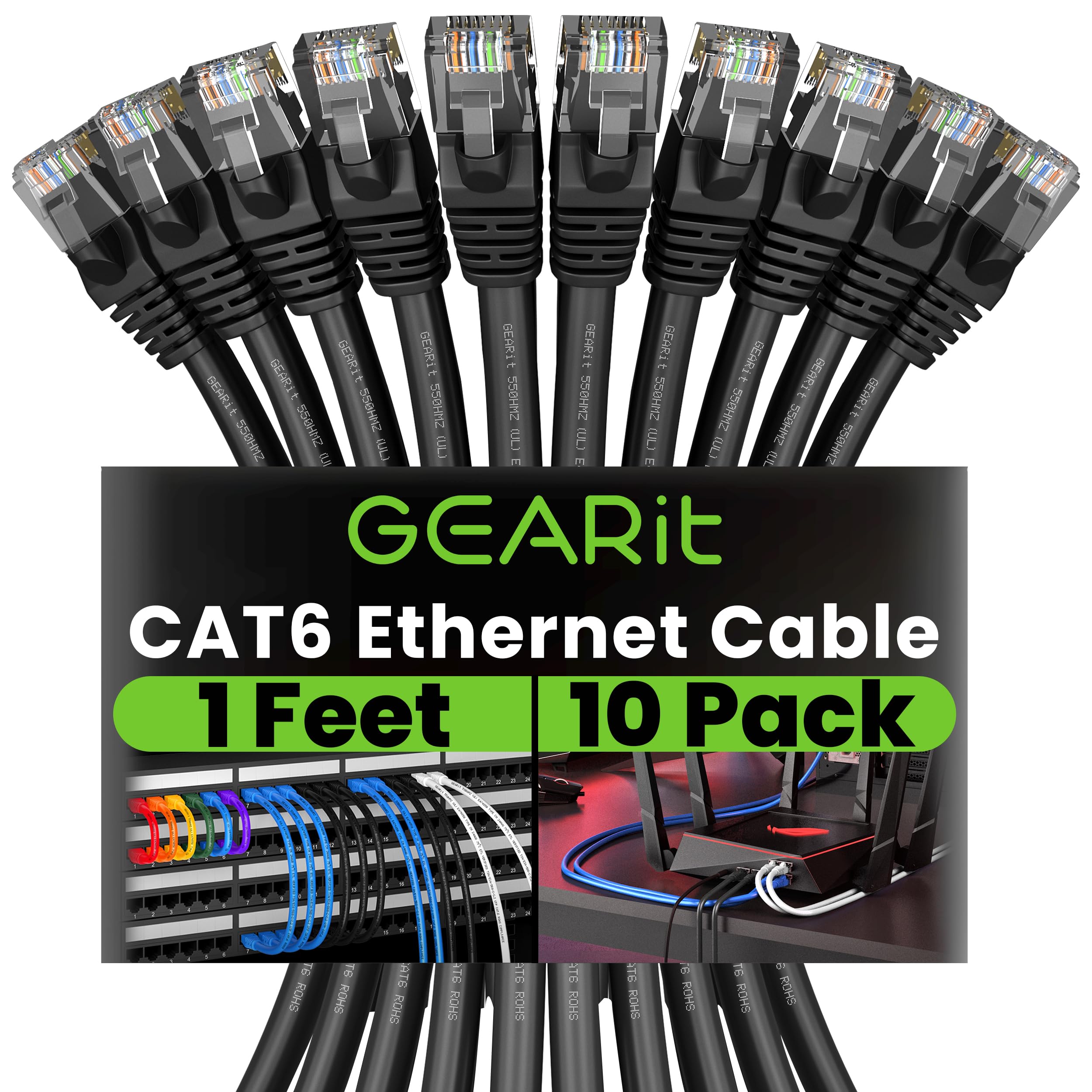 Foto 2 pulgar | Cable Ethernet Gearit Cat 6, Paquete De 10 Unidades, 30 Cm, 10 Gbps, Rj45, Negro - Venta Internacional.