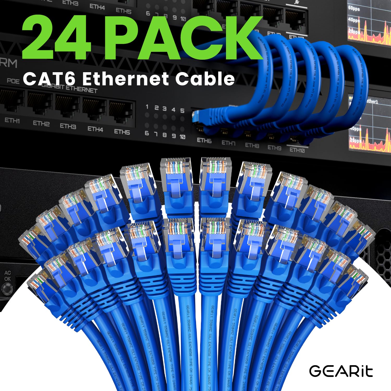 Foto 2 | Cable Ethernet Gearit Cat 6 (paquete De 24, 15 Cm), 10 Gbps Rj45, Azul - Venta Internacional.