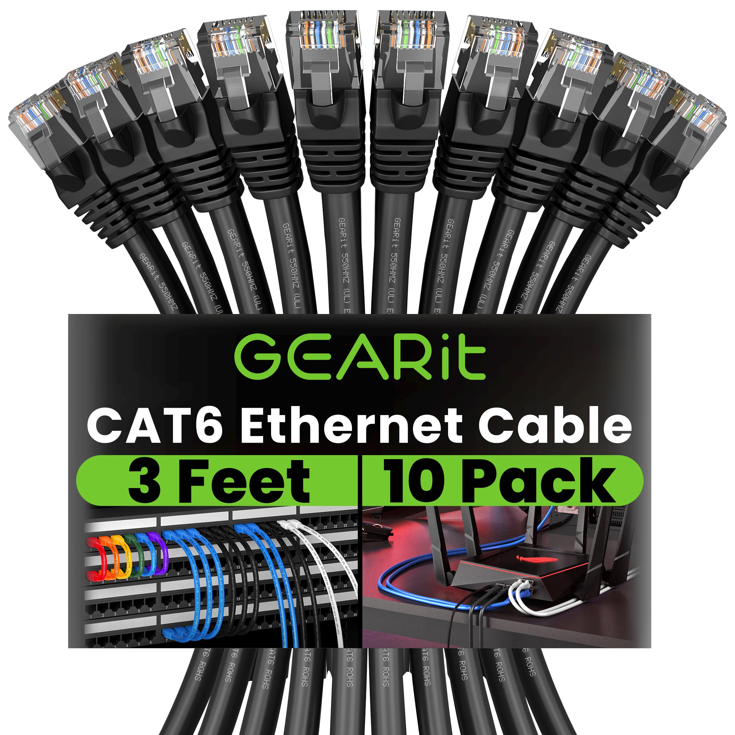Foto 2 pulgar | Cable Ethernet Gearit Cat 6, 3 Pies (1 M), Paquete De 10 Gbps Rj45, 10 Gbps, Negro - Venta Internacional.