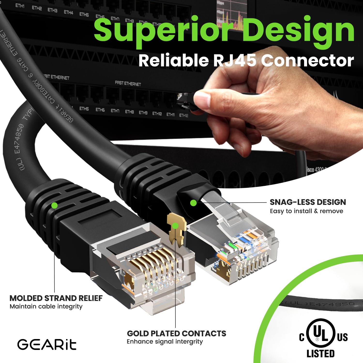 Foto 5 pulgar | Cable Ethernet Gearit Cat 6, 3 Pies (1 M), Paquete De 10 Gbps Rj45, 10 Gbps, Negro - Venta Internacional.