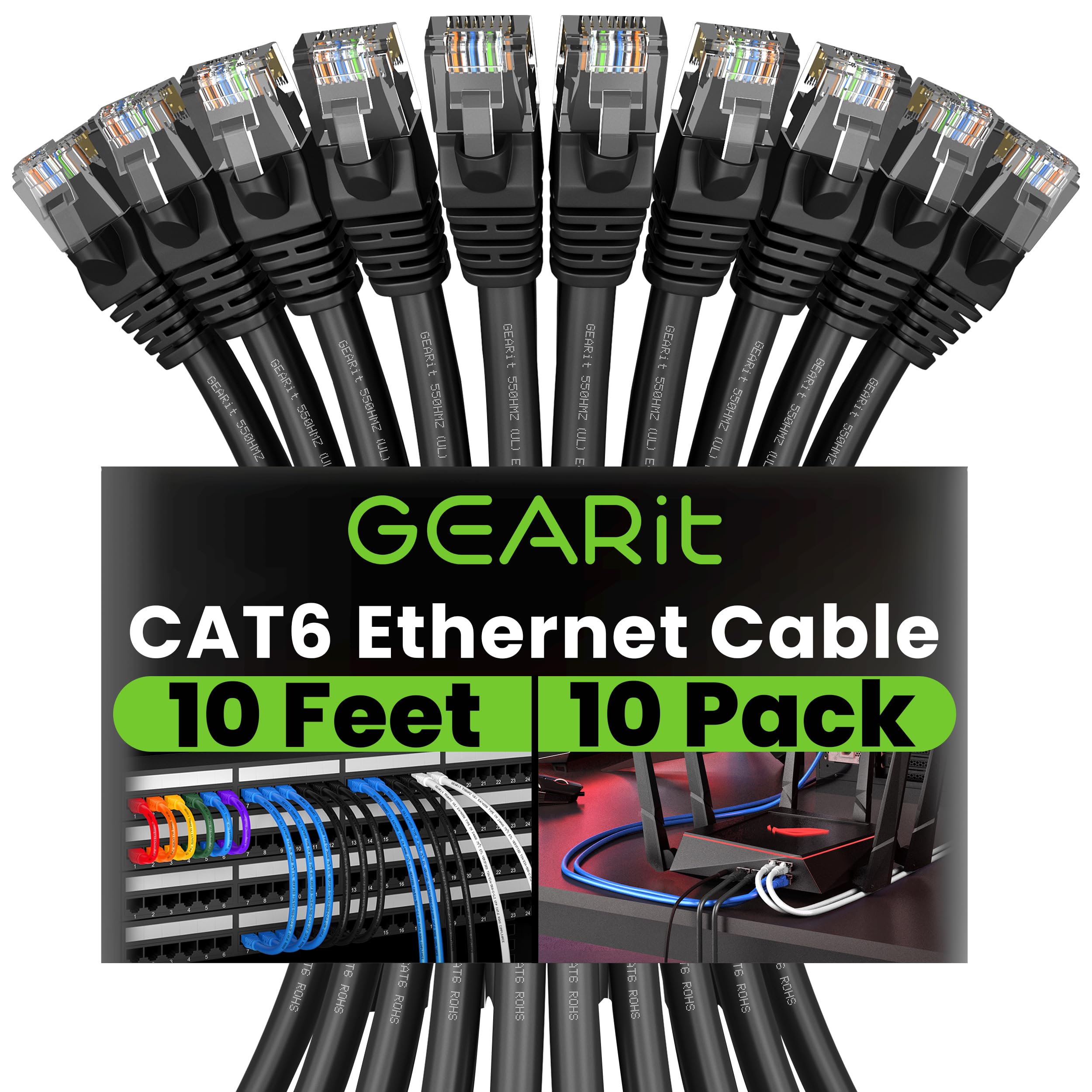 Foto 2 pulgar | Cable Ethernet Gearit Cat 6, Paquete De 10 Unidades, 3 M, 10 Gbps, Rj45, Negro - Venta Internacional.