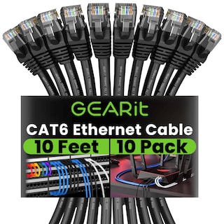 Foto 1 | Cable Ethernet Gearit Cat 6, Paquete De 10 Unidades, 3 M, 10 Gbps, Rj45, Negro - Venta Internacional.