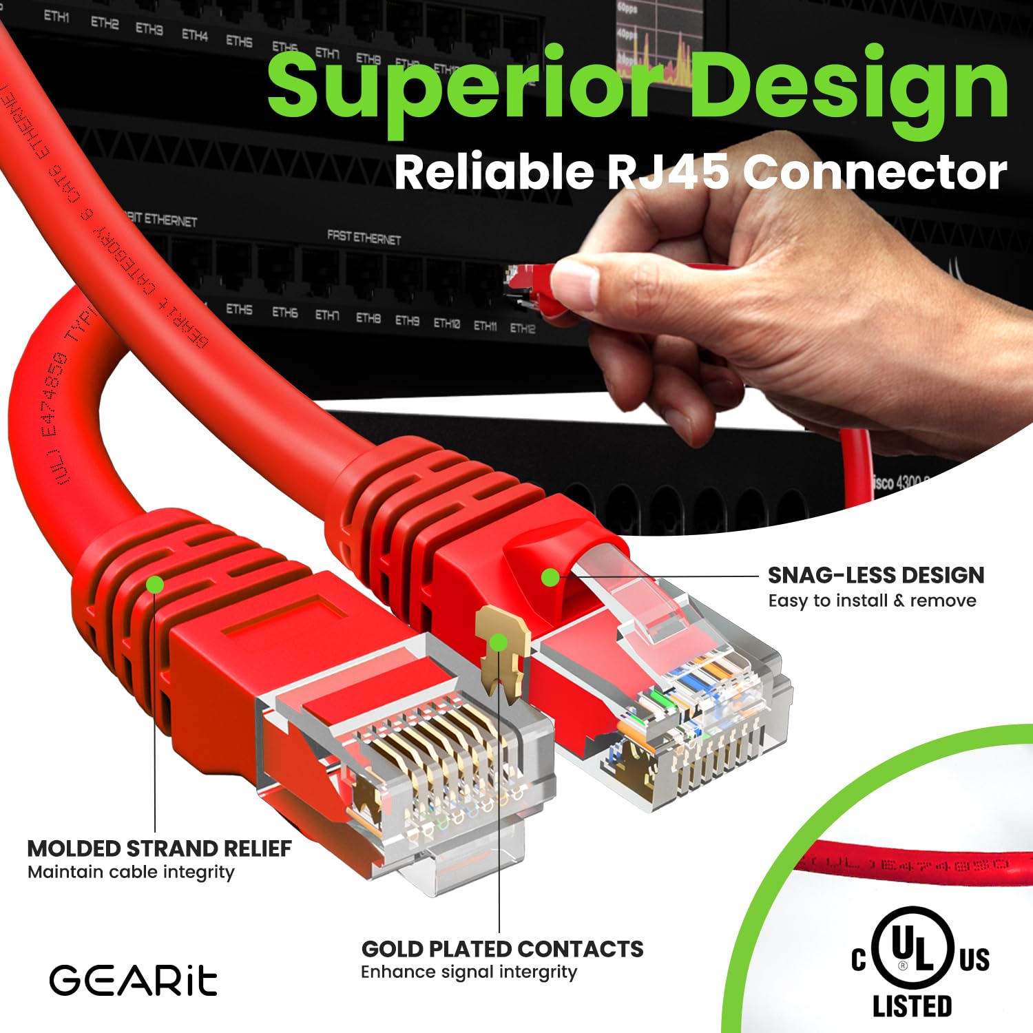 Foto 5 pulgar | Cable Ethernet Gearit Cat 6 (paquete De 10, 1,8 M), 10 Gbps Rj45, Rojo - Venta Internacional.