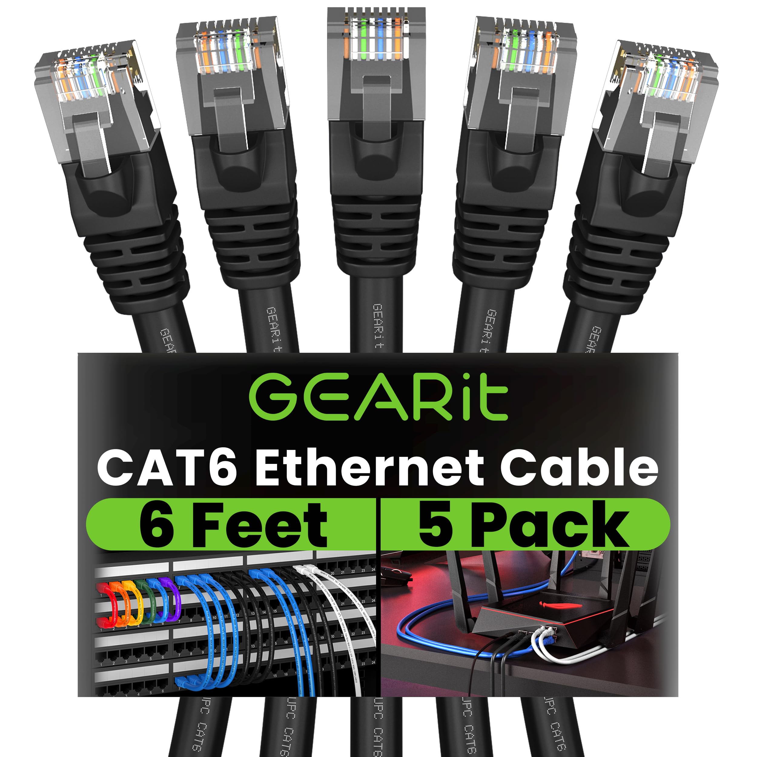 Cable Ethernet Gearit Cat 6 10 Gbps 1,8 M (paquete De 5) Rj45 Negro - Venta Internacional.